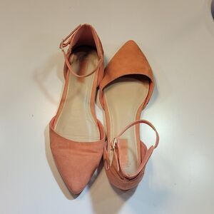 FOREVER 21 SUEDE POINTED TOE BACK &ANKLE STRAP WOMEN"S FLAT SHOE